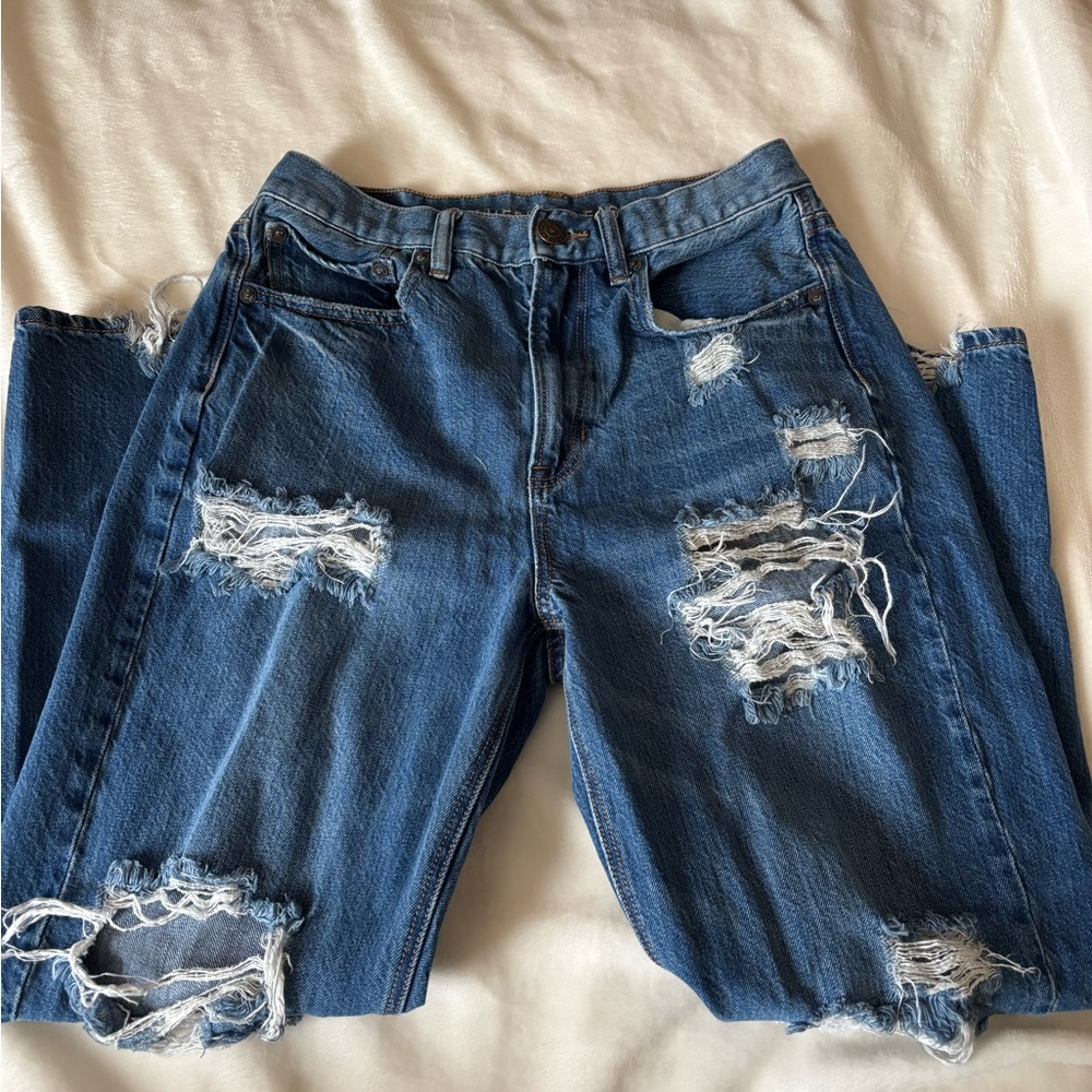 American Eagle Outfitters Distressed Dark Blue Boyfriend Jeans